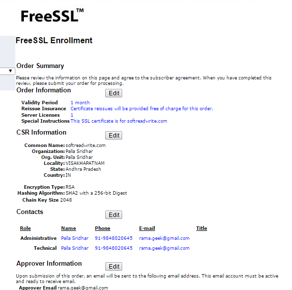 FreeSSL-Enrollment-order-summary