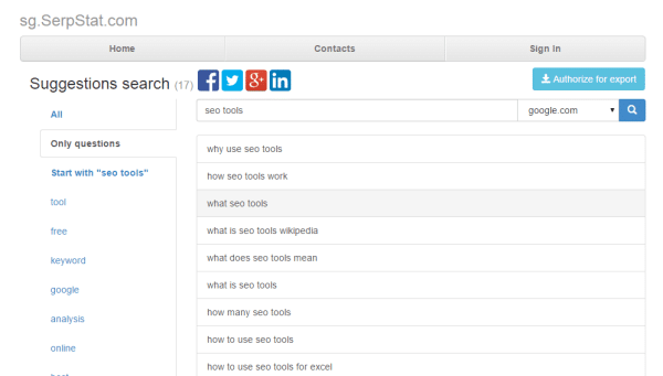 Keyword Questions using SERPSTAT 2015