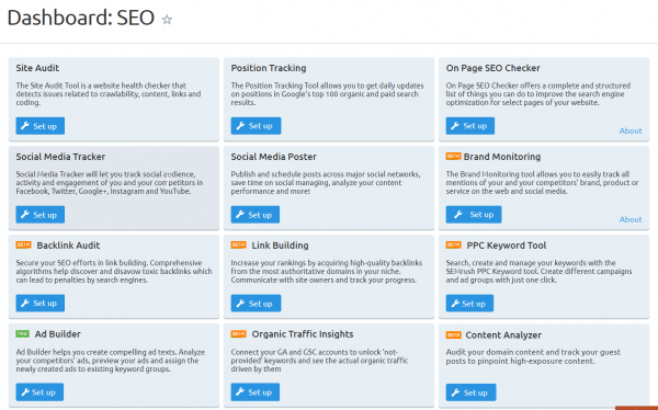 projects dashboard sem tool