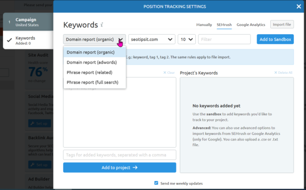 8 Features of SEMrush Position Tracking Tool in 2024 2 keyword tracking configuration semrush