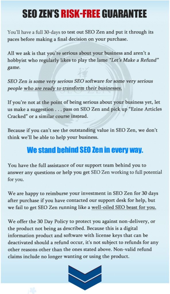 seo zen refund policy