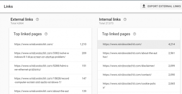 links feature google search console