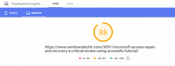 desktop score pagespeed insights wp rocket