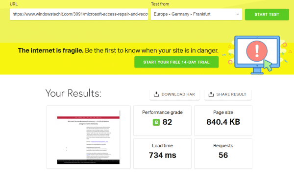 wp rocket review performance test using pingdom