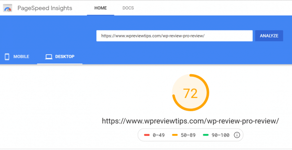 pagespeed insights desktop using rank math