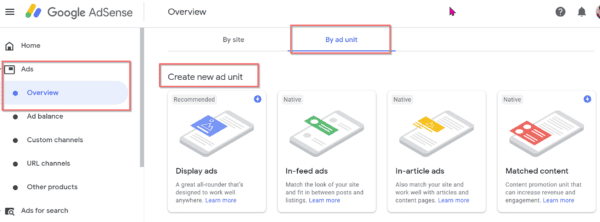 create ad unit google adsense