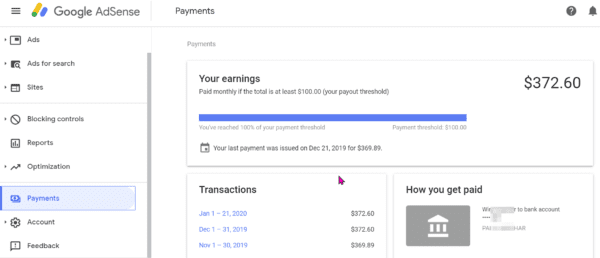 google adsense payment