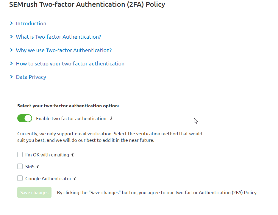 SEMRUSH Review 2024 - Product Changes that are Easy to Use 6 semrush 2 factor authentication